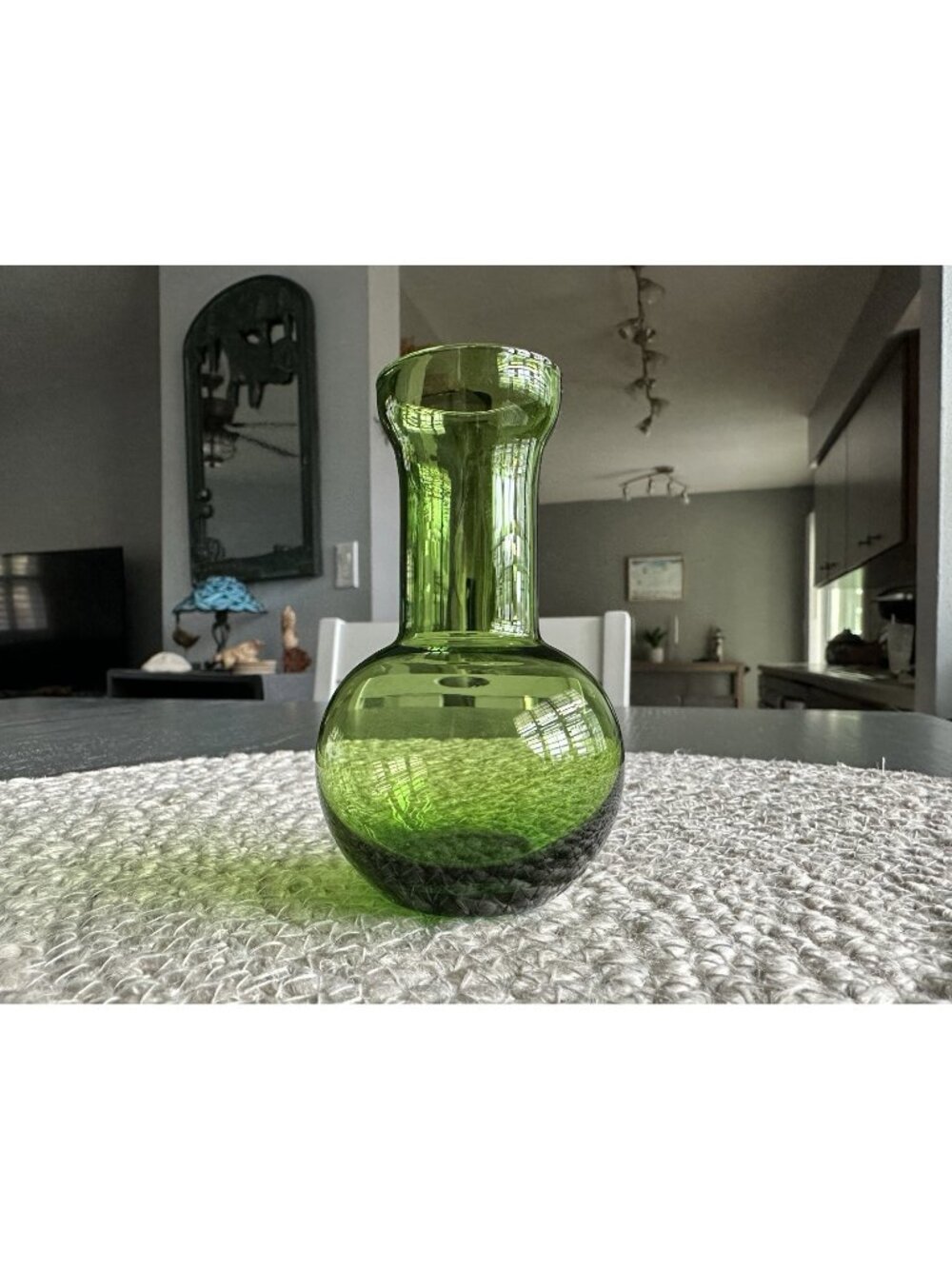 Emerald Green Miniature Blown Glass Bud Vase Onion Bulb Base Pontil Mark 3.75"